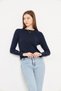 Women's Crew Neck Knitwear Sweater with Snap Sleeves 1060 Navy Blue - 4
