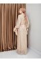Sleeveless Bow Detailed Sequin Hijab Evening Dress Beige 1222 - 7