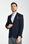 Baselna Men's Navy Blue Stretching Lycra Fabric Fully Lined Slim Fit Mono Collar Slim Fit Blazer Jacket - 4