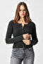 Women's Verna Viscose Zippered Saran Anthracite Knitwear Cardigan - 3