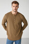 Patrick Men's Knitwear Collar Waffle Special Textured Thick Fabric Long Sleeve Khaki T-shirt
