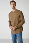 Patrick Men's Knitwear Collar Waffle Special Textured Thick Fabric Long Sleeve Khaki T-shirt - 3