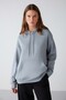 Adel Women's Organic Cotton Fleece Inside Soft Relaxed Kangaroo Pocket Hooded Blue Sweatshirt