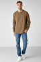 Patrick Men's Knitwear Collar Waffle Special Textured Thick Fabric Long Sleeve Khaki T-shirt - 5