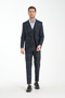 Slim Fit Navy Plaid Check Plain Mono Neck Double Slit Lined Suit Dress - 2