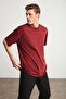 Jett Men's Oversize Fit 100% Organic Cotton Thick Textured Burgundy T-Shirt with Crew Neck - 3