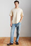 Jett Men's Oversize Fit 100% Organic Cotton Thick Textured Crew Neck Vanilla T-Shirt - 4