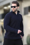 Navy Blue Zipper Collar Knitwear Men's Sweater E7295 - 2