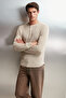 Patrick Men's Knitwear Collar Waffle Special Textured Thick Fabric Long Sleeve Beige T-shirt - 5