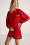 Jennıfer Women's Organic Cotton Embroidered Round Neck Oversize Red Sweatshirt - 2
