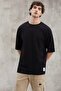 Joel Men's 100% Organic Cotton Thick Fabric Oversize Black T-Shirt with Special Textured Label Detail - 3