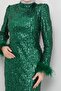 Sleeve Feather Detailed Sequin Tulle Evening Dress GREEN 1207 - 6