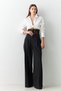 Black Comfortable Cut Trousers with Transparent Waist Detail - 4