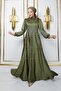 Flared Satin Hijab Evening Dress with Stone and Sequin Embellishments on Front and Sleeves Light Green 1675 - 2