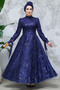 Sequin Beading Embroidered Navy Blue Hijab Evening Dress 4908L