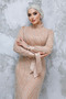 - Sequin Beading Embroidered Salmon Hijab Evening Dress 4764Smn - 4