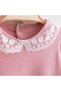 Newborn Girl Hospital Discharge Cotton Baby Romper with Snap Fasteners at the Bottom, Lace Collar, Baggy Cut - 3