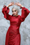 Burgundy Hijab Evening Dress with Tail Detail 48491Br - 3