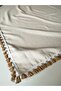 100% Cotton Natural Linen Fabric with Brown Tassels - 4