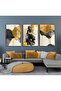 Hari̇kabi̇rev | Gray-Gold-Black Abstract Flower Combination | Framed Glass Table 3 Pieces Vertical
