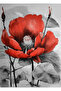 Hari̇kabi̇rev | Red-Gray Flower Landscape Combination Ii | Framed Glass Table 3 Pieces Vertical - 2