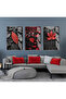 Hari̇kabi̇rev | Red-Grey Leaves Combination | Framed Glass Table 3 Pieces Vertical