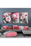 Hari̇kabi̇rev | Pink-Gray Flowers Combination | Framed Glass Table 3 Pieces Vertical
