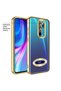 حافظة متوافقة مع هاتف Xiaomi Redmi Note 8 Pro مصنوعة من السيليكون الناعم مع حافة ملونة باللون الذهبي