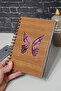 Butterfly Themed Wooden Cover Notebook - Lined Notebook - Agenda - School Notebook (A5 - 120 Pages) - 3