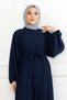 Balloon Sleeve Rubberized Standard Dress-Navy Blue - 5