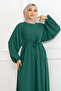 Balloon Sleeve Rubberized Standard Dress-Khaki Green - 6