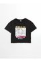 Lcw Kids Black Crew Neck Anime Printed Girls' Crop T-Shirt