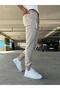 Men's Beige Slim Fit Jogger Pants with Elastic Legs - 5