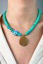 Flower of Life Cracked Natural Stone Bead Necklace - Turquoise - 3