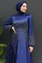 Aysu Stone-Studded Hijab Evening Dress Navy Blue - 5