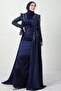 Asian Hijab Evening Dress Navy Blue - 3