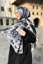 شال قطن ناعم - نمط ميرا - SLT2527-18 - رمادي، أسود - 2