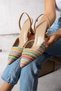 Women's Stiletto Thin Toe Multicolor Straw Slingback Heels 7cm