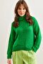 Women Green Turtleneck Soft Textured Thick Knitwear Sweater Kzk- 19000936 - 2