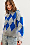Women's Gray Turtleneck Diamond Pattern Oversize Knitwear Sweater Kzk- 19000941 - 5