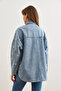 Women's Blue Pocketed Daisy Embroidered Oversized Denim Jacket CKT-19000415 - 5