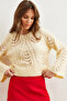 Women's Cream Openwork Soft Textured Spanish Sleeve Sweater Kzk- 19000938 - 5