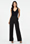 Black Double Breasted Collar Sequin Detailed Knitted Jumpsuit Tprss25Tu00000