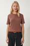 Women's Brown Cotton Basic Knitted T-Shirt Ag00001 - 3
