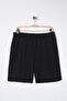 Siyah Relaxed Fit Dokulu Kumaş Büyük Beden Örme Şort & Bermuda TBBSS25AP00005 - 6