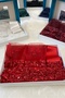 Red Bridal Veil Set, Sequined Beaded and Pearled Water Stone Leaf Pattern Henna Veil Set 6 Pieces - 2