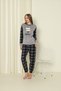 Women's Gray Meow Cat Printed Winter Wellsoft Fabric Fleece Plush Pajamas Set - 5