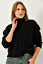 Women's Black Turtleneck Patterned Knitwear Sweater 20246940 - 2