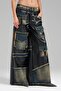 Piece Faux Leather Wide Leg Pants with Jeans Garnish - 2
