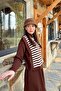 White Striped Bitter Brown Sweater Knitwear Dress Set - 7